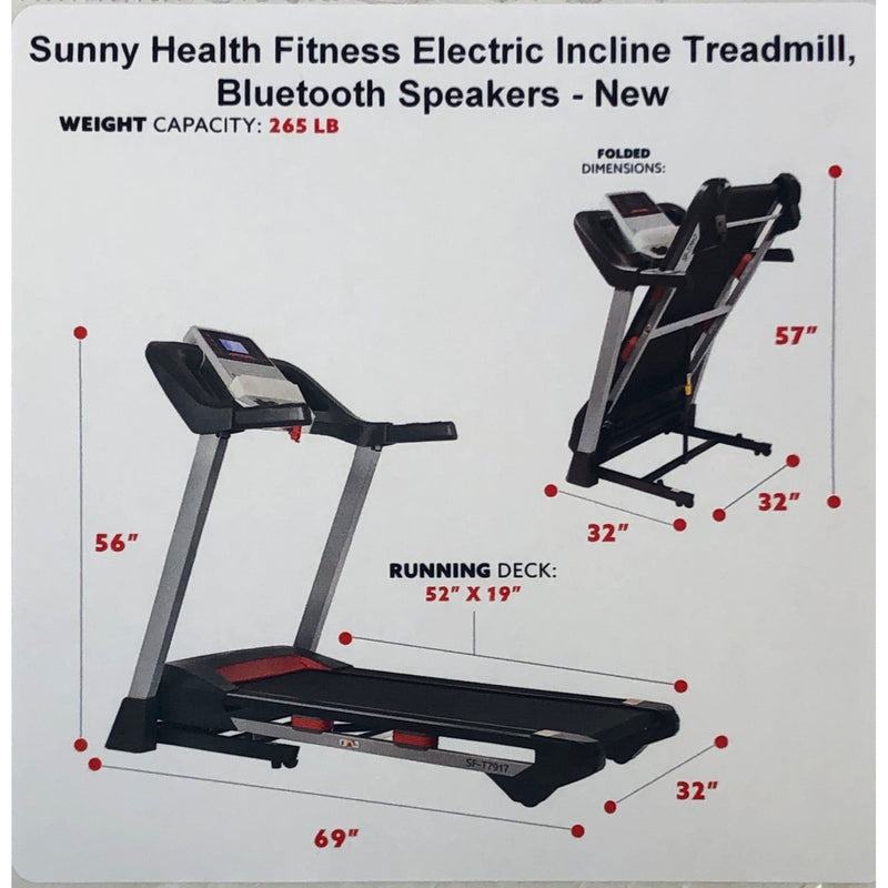 Sunny Health Fitness Electric Incline Treadmill, Bluetooth Speakers