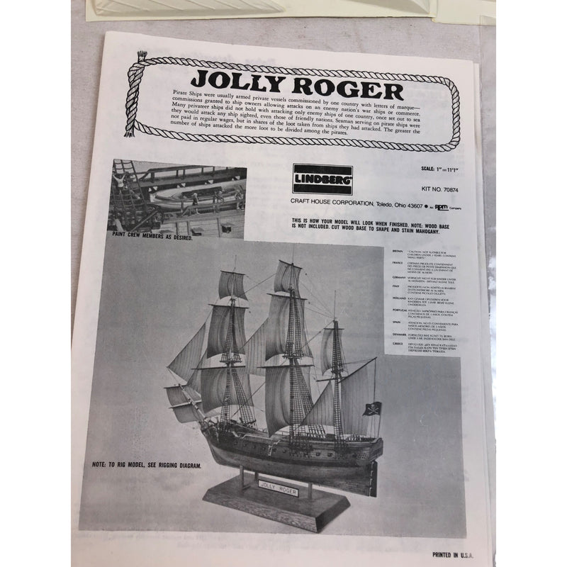 Lindberg Jolly Roger Pirate Ship 16in Long Plastic Model Kit