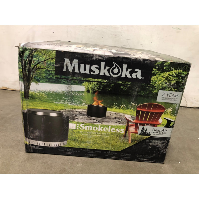 Muskoka 25in Black Steel/Stainless Steel Smokeless Wood Fire Pit with Lid