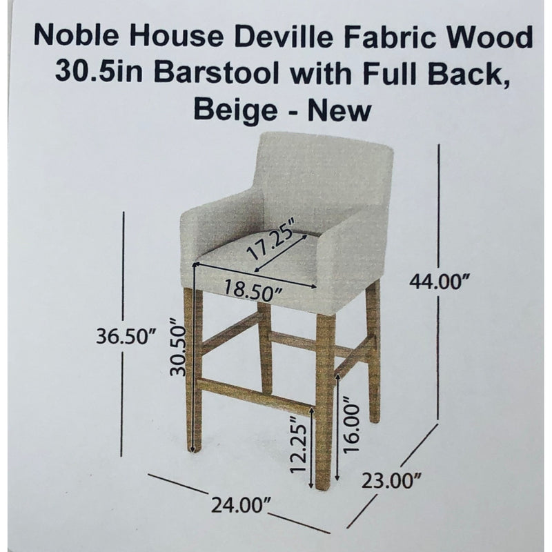 Noble House Deville Fabric Wood 30.5in Barstools with Full Back, Beige