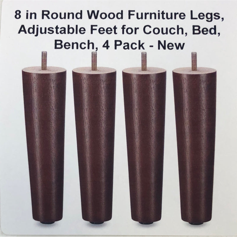 8 in Round Wood Furniture Legs, Adjustable Feet for Couch, Bed, Bench, 4 Pack