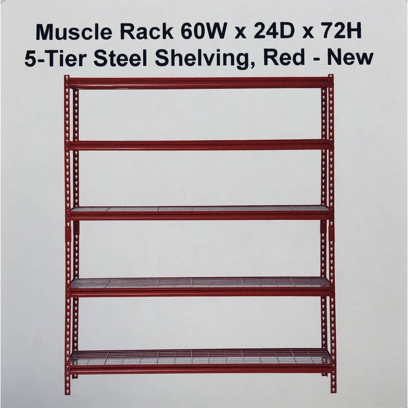 Muscle Rack 60W x 24D x 72H 5-Tier Steel Shelving, Red