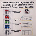 Clear Plastic Shoe Organizer with Magnetic Door, Stackable Shoe Storage, 8 Piece