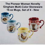 The Pioneer Woman Novelty Gingham Multi-Color Stoneware 16-oz Mugs, Set of 4