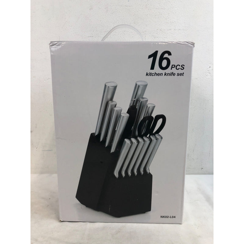 Ambler Kitchen Knife Set, 16 PCS Stainless Steel Serrated Knives, Silver