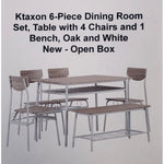 Ktaxon 6-Piece Dining Room Set, Table with 4 Chairs and 1 Bench, Oak and White