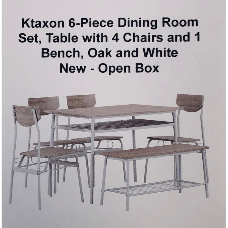 Ktaxon 6-Piece Dining Room Set, Table with 4 Chairs and 1 Bench, Oak and White