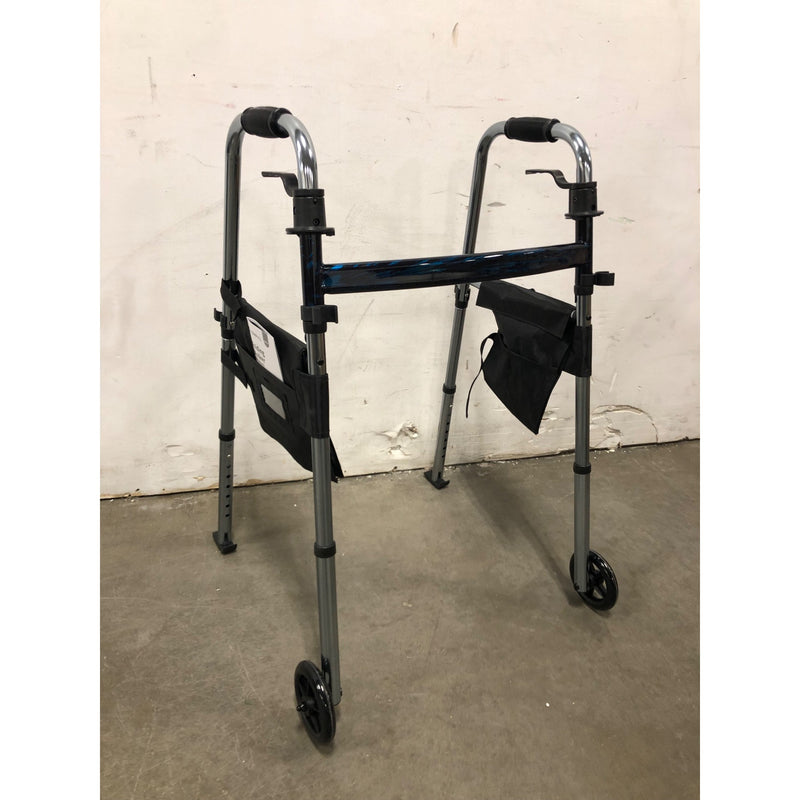 VERPAL Compact Folding Walker w/ 5in Wheels, Adjustable Mobility Walker