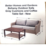 Better Homes and Gardens Bellamy Outdoor Sofa Gray Cushions and Coffee Table Set