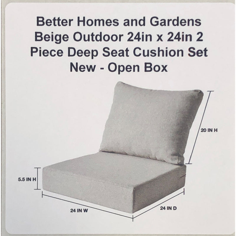 Better Homes and Gardens Beige Outdoor 24in x 24in 2 Piece Deep Seat Cushion Set