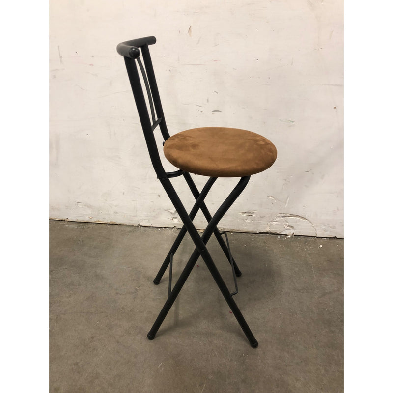 Mainstays Indoor Metal Folding Stool with Slat Back and Microfiber Seat